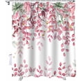 thumbnail image 1 of Pink Green Leaves Valentines Day Shower Curtain, Spring Eucalyptus Leaves Shower Curtain Set with Hooks, Winter Holiday Waterproof Fabric Shower Curtains for Bathroom Decor, 72x72 Inch Bath Curtain, 1 of 6