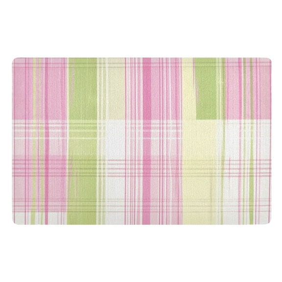 Pink Green Lines Floor Door Mat Outdoor Indoor for Home Entrance Welcome Mats 32"x20"