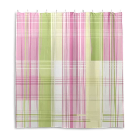 Pink Green Lines Shower Curtain Liner 66x72 Inch Waterproof Shower Curtains Decorative Bathroom with 12 Pack Hooks