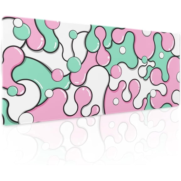 Pink Green Mouse Pad Anime Cool Geometric Japanese Extended Desk Mat 80X30 cm Non-Slip Rubber Base Stitched Edge Large XL Mousepad for Desk Gaming Laptop Desktop,31.5×11.8 Inch