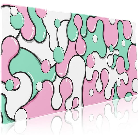 Pink Green Mouse Pad Anime Cool Geometric Japanese Extended Desk Mat 90X40 CM Non-Slip Rubber Base Stitched Edge Large XXL Mousepad for Gaming Laptop Computer Desktop 35.4×15.7 Inch