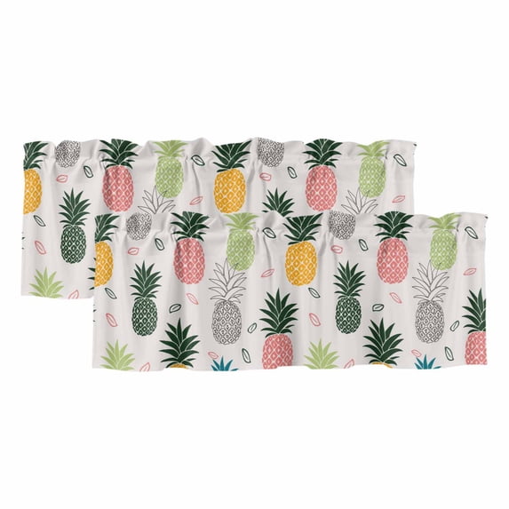 Pink Green Pineapple Curtain Valances for Windows, Kitchen Valance Window Treatments Panel 2 Pack, Farmhouse Summer Botanical Watercolor Rod Pocket Short Curtains for Bathroom Bedroom 54 x 18 Inch