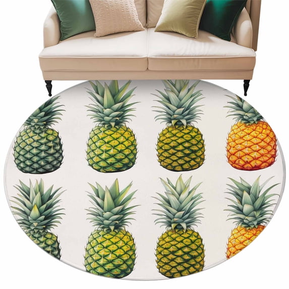 Pink Green Pineapple Round Area&nbsp;Rug 8ft Gradient Watercolor Fruit Non-Slip&nbsp;Washable Circle Rugs Soft Felt Indoor Floor Mat for Bedroom Kitchen Living Room Bathroom