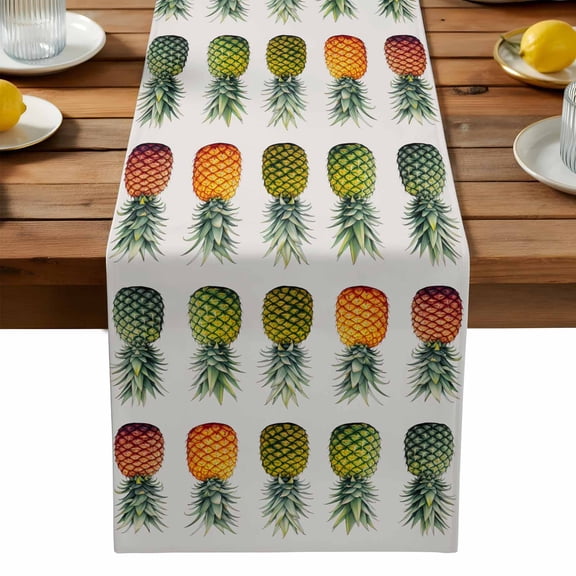 Pink Green Pineapple Table Runner, Gradient Watercolor Fruit Kitchen Table Runners Dress Scarves for Table Decorations Party/Restaurant/Indoor Outdoor Use, 13x36in