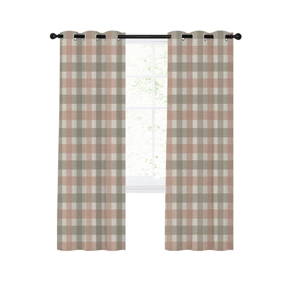 Pink Green Plaid Blackout Curtains for Bedroom Living Room, Retro Country Light Pink Sage Green Plaid 84 In Long Thermal Insulated Room Darkening Drapes Grommet Window Treatments, 42 x 84 In