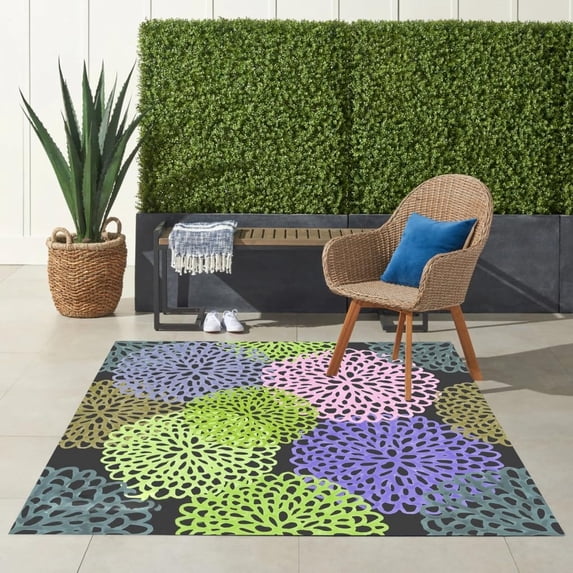 Pink Green Purple Botanical Floral Indoor Outdoor Waterproof Area Rug No Skid Outside Rug For Backyard Garden Patio Deck Balcony Porch Livingroom Bedroom Floor Carpet Mat 5x6ft