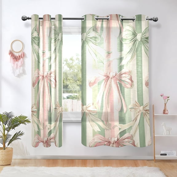 Pink Green Ribbons Stripe Blackout Curtains 63 inch Length 2 Panels Window Decoration Curtains for Bedroom Living Room