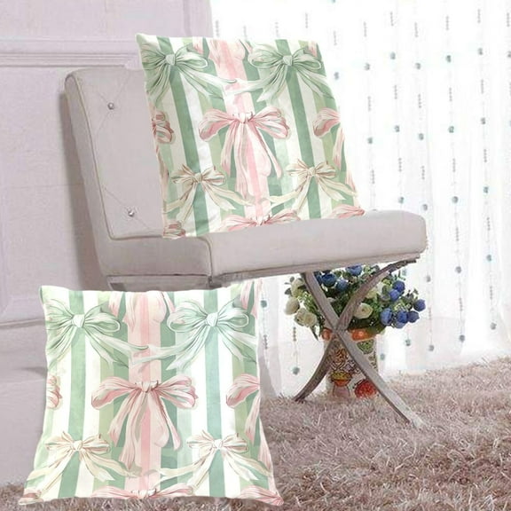 Pink Green Ribbons Stripe Throw Pillow Covers Set of 2 Decorative Pillow Cases for Chair Sofa Bedroom Living Room