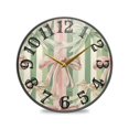 thumbnail image 1 of Pink Green Ribbons Stripe Wall Clock 10 Inch Silent Non Ticking Battery Operated Easy to Read for Kitchen Living Room, 1 of 8