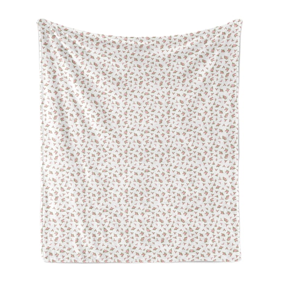 Pink and Green Soft Flannel Fleece Throw Blanket, Watercolor Flowers Coming of the Spring Hand Drawn Blossoms, Cozy Plush for Indoor and Outdoor Use, 70" x 90", Pale Pink and Pale Green, by Ambesonne