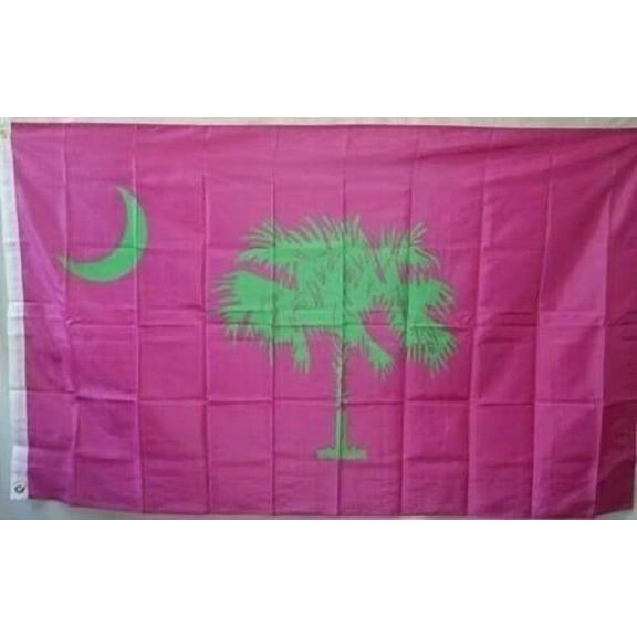 Pink & Green South Carolina Flag 3X5 Crescent Moon Palmetto Palm Tree State Sc
