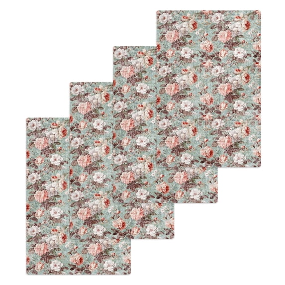 Pink Green Spring Floral Kitchen Dish Towels for Drying Dishes Set of 4, Vintage Botanical Summer Waffle Weave Microfiber Hand Tea Bathroom Towels Quick Dry & Absorbent Towel 15.7x23.6