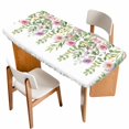 thumbnail image 1 of Pink Green Spring Table Cloths for 5 Foot Rectangle Tables, Floral Eucalyptus Leaves Watercolor Plant Patio Waterproof Elastic Fitted Tablecloths, Washable Rectangular Table Cover for Camping, 1 of 8