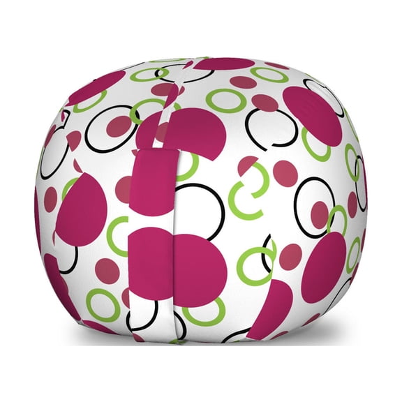Pink and Green Storage Toy Bag Chair, Geometric Retro Composition with Circles and Dots Spotty Pattern, Stuffed Animal Organizer Washable Bag, Large Size, Dark Pink Green Black, by Ambesonne