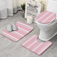 thumbnail image 1 of Pink and Green Striped Pattern Bathroom Rugs Sets 3 Piece,Toilet Cover Set,Absorbent Non Slip Bathroom Mats Sets with U-Shaped Contour Rug Toilet Rug Set, 1 of 5