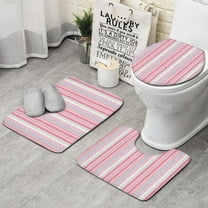 Pink and Green Striped Pattern Bathroom Rugs Sets 3 Piece,Toilet Cover Set,Absorbent Non Slip Bathroom Mats Sets with U-Shaped Contour Rug Toilet Rug Set