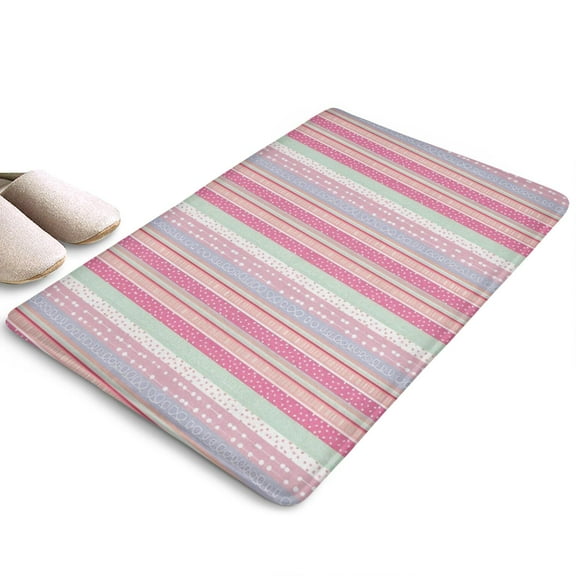 Pink and Green Striped Pattern Flannel Non Slip Door Rugs,Washable Door Mats Indoor,Decorative Door Mats,Dirt-Resistant and Absorbent Doormat for Entrance,Bedroom,Kitchen,Bathroom,31.5x17in(80x43cm)