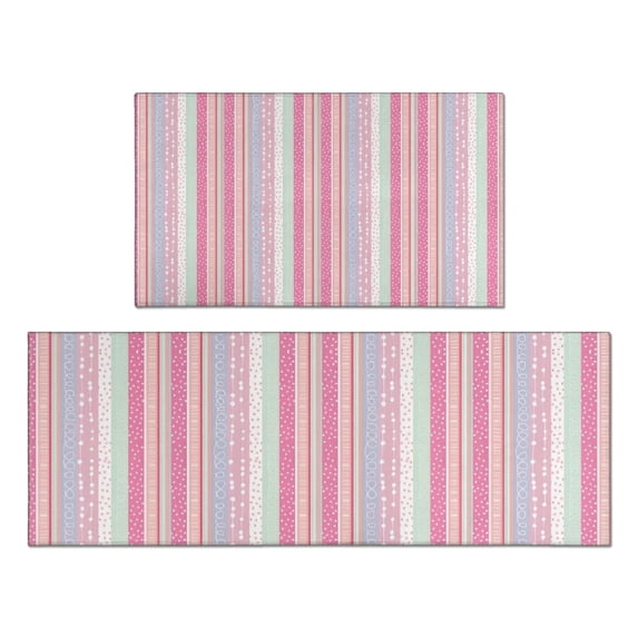 Pink and Green Striped Pattern Kitchen Rugs Sets Of 2,Anti Fatigue Kitchen Mat Rugs Non Slip Washable,Decorative Kitchen Floor Mats for Kitchen,Sink,Laundry,17"x30"+17"x47"