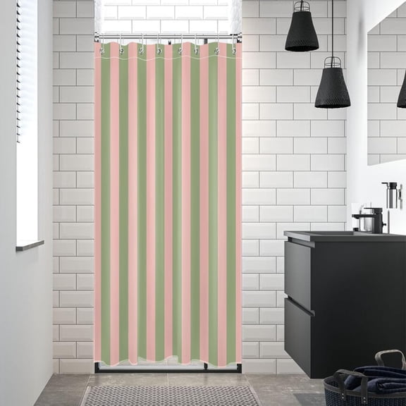 Pink and Green Striped Shower Curtain for Bathroom Modern Abstract Minimalist Vertical Stripe Shower Curtain with 10 Hooks Vintage Aesthetic Bathroom Curtains Shower Set 72x60 Inch