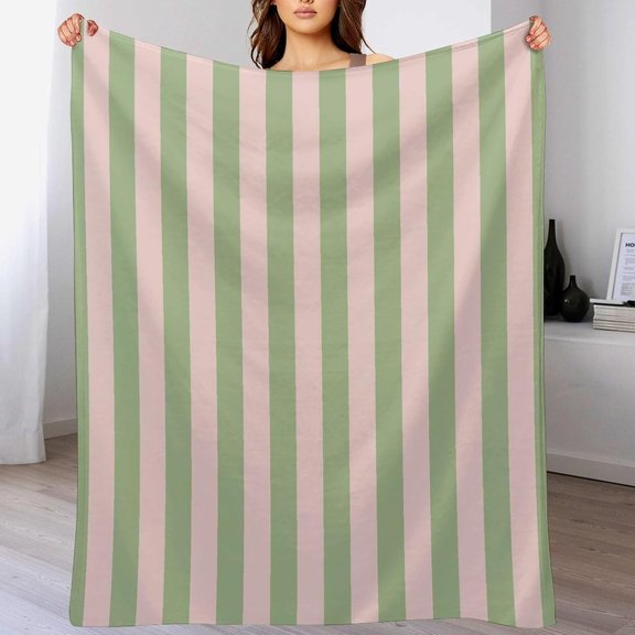 Pink Green Striped Throw Blanket Art Aesthetic Blankets for Sofa Bed Couch Chair or Dorm 30"x40"