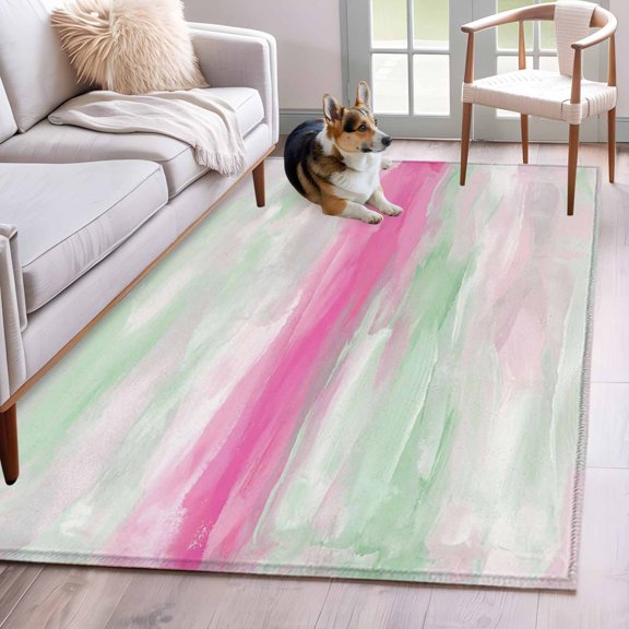 Pink Green Sunset Area Rugs 2.7'x5', Washable Small Throw Rugs for Kitchen Bedroom, Modern Abstract Art Seaside Indoor Outdoor Rug Non-Slip Low Pile Carpet Runner Reversible Floor Mats