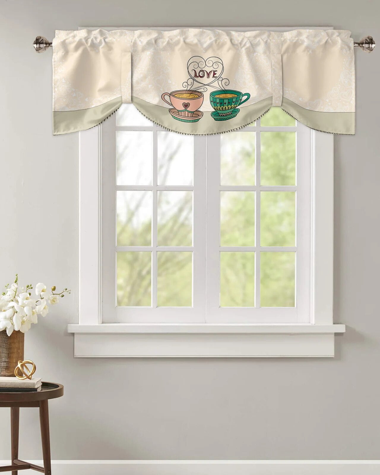 Pink Green Teacup Love Window Curtain Bedroom Roman Curtain Adjustable ...