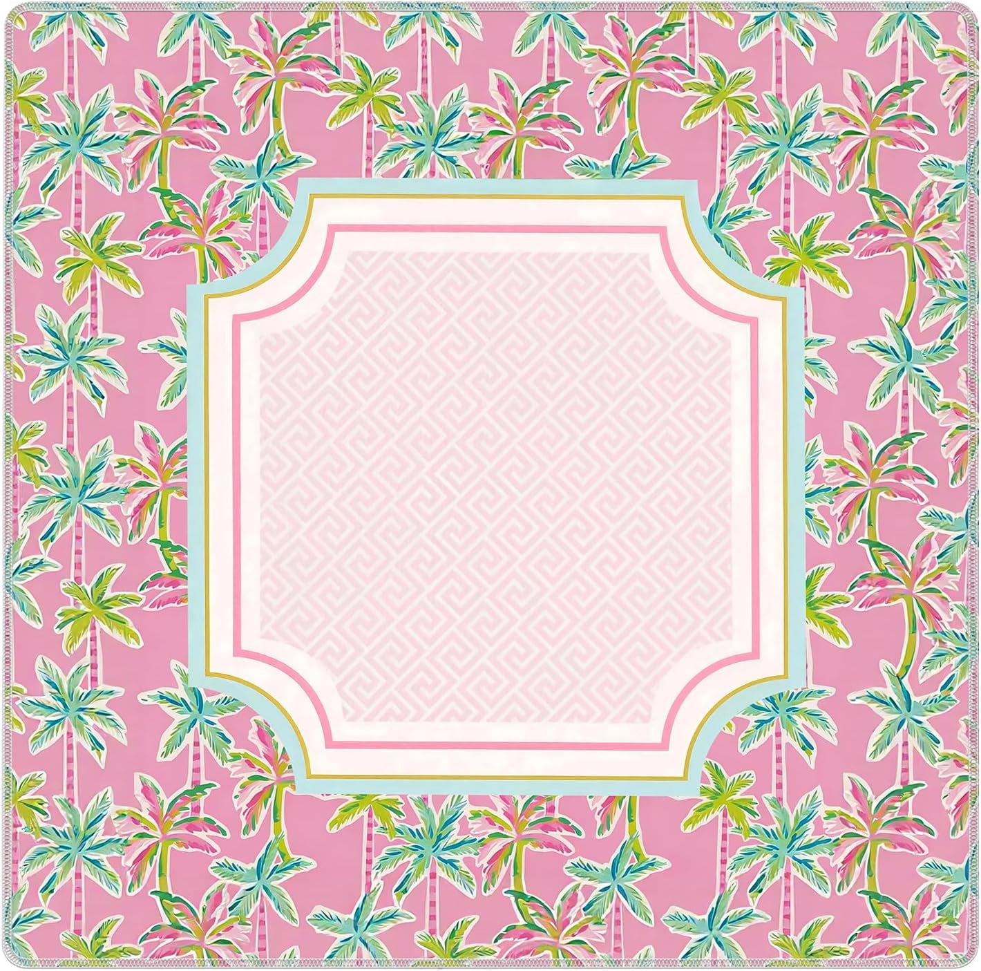 Pink and Green Tropical Mahjong Mat for Table 31.5x31.5 in, Summer Tropical Palm Tree Mahjong Table Mat Cover Anti Slip Noise Reduction for Mah Jong Card Board Tile Games