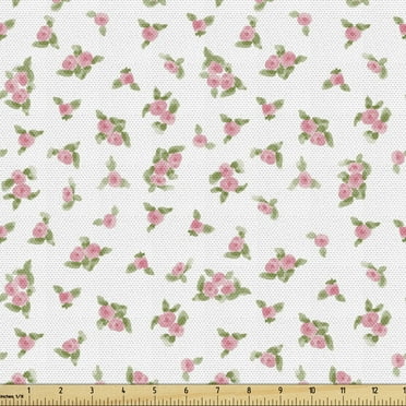 Ambesonne Pink and Green Fabric by the Yard Upholstery, Aquarelle Blossoms, 2 Yards, Pale Pink and Pale Green