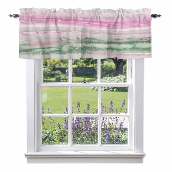 Pink Green Wave Valances for Windows Watercolor Texture Abstract Art Rod Pocket Cafe Window Treatments Valance Curtains for Kitchen Bathroom Laundry Basement Windows 56"x16"