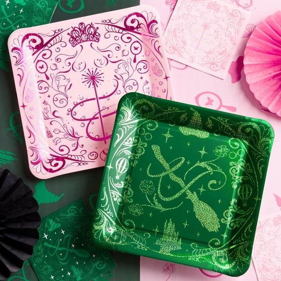 Pink + Green Witch Paper Plates | 24 pcs | Wizard Party Supplies, Magical Birthday Tableware