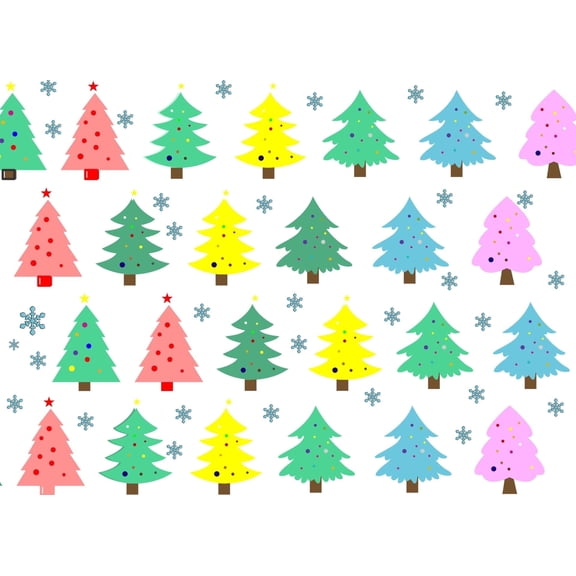 Pink, Green, Yellow Blue & Red Christmas Tree Winter Pattern Edible Icing Image Cake Topper, by Tnct.