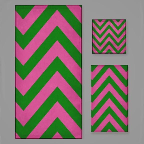 Pink Green Zig Zag Pattern Bath Towel Sets For Bathroom Hand Towels Fingertip Towels 3 Piece Soft Absorbent For Bathroom Kitchen Hotel Beach