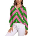 thumbnail image 1 of Pink Green Zig Zag Pattern Long Sleeve Blouse Woman Streetwear Casual Shirts Summer Oversize Woman Streetwear Clothing Birthday Present, 1 of 7
