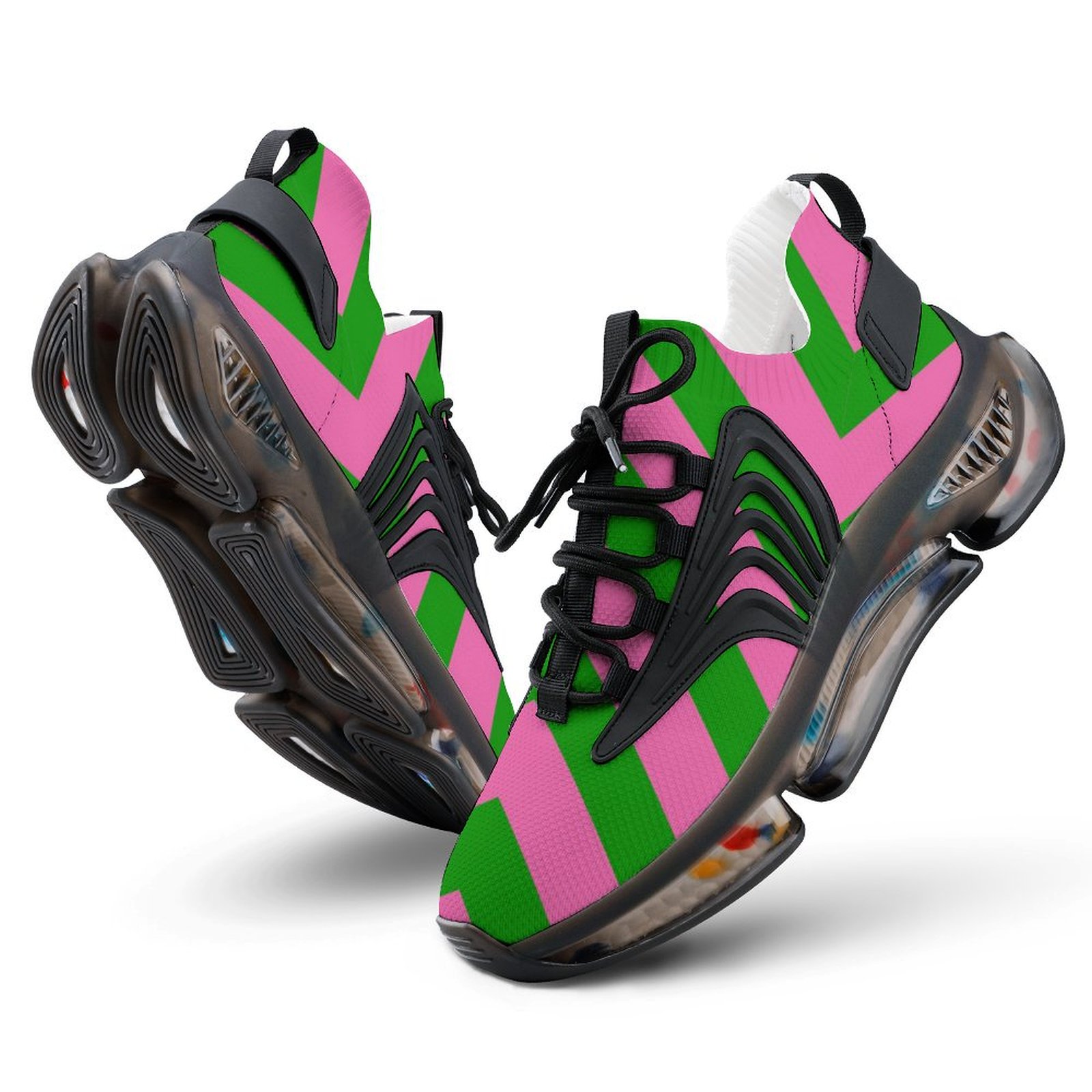 Pink Green Zig Zag Pattern Walking Shoes for Men Woman 