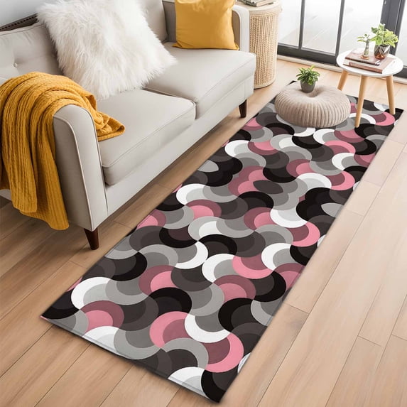 Pink Grey Abstract 2'x6' Runner Rugs for Hallway Kitchen Bedside Non Slip Washable, Modern Geometric Ombre Artwork Entryway Rug Runners with Rubber Backing, Long Carpet Runner for Laundry Room