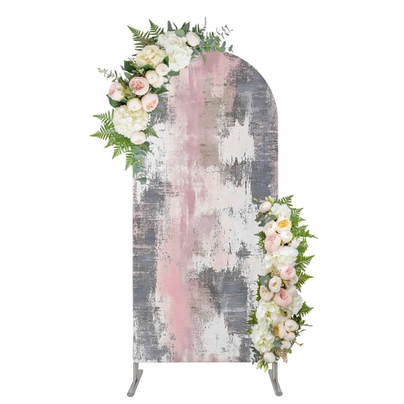 Pink Grey Abstract Arch Backdrop Cover 4FT, Modern Minimalist Smear Art Spandex Fitted Stretchy Arch Stand Covers, Round Top Chiara Backdrop Cover for Wedding Party Birthday Baby Shower