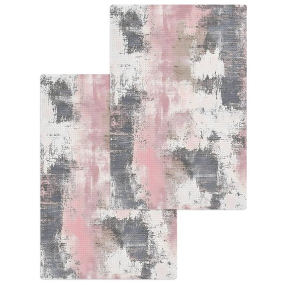 Pink Grey Abstract Kitchen Dish Towels for Drying Dishes Set of 2, Modern Minimalist Smear Art Waffle Weave Microfiber Hand Tea Bathroom Towels Quick Dry & Absorbent Towel 15.7x23.6