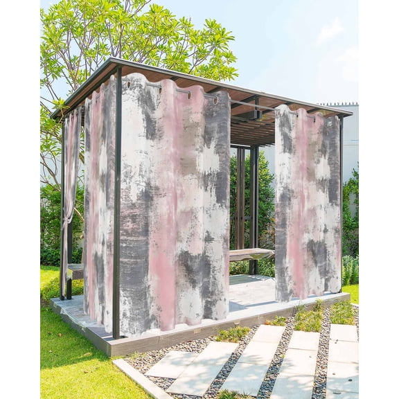 Pink Grey Abstract Outdoor Curtains for Patio, Modern Minimalist Smear Art Privacy Drapes Grommet Waterproof Outside Curtains for Porch/Cabana/Balcony 54"x 108", 1 Panel