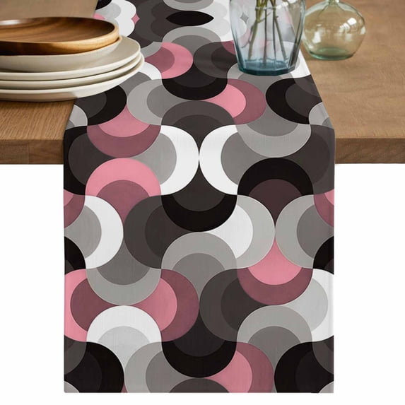 Pink Grey Abstract Table Runner 70 Inches, Modern Geometric Ombre Artwork Bed Runner Dresser Scarves Tabletop for Indoor Outdoor Parties/Ceremony/Banquet, 13" x 70"