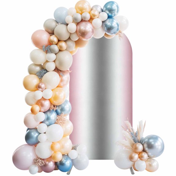 Pink Grey Arch Backdrop Cover, Spandex Fitted Wedding Arch Cover, Gray Farmhouse Modern Rustic Round Top Stand Covers for Birthday Ceremony Bridal Shower Party Decor 6x2.6 Ft
