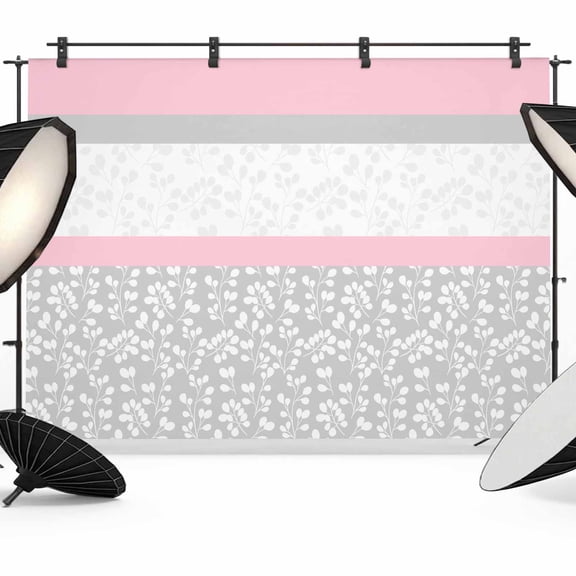 Pink Grey Backdrop for Photoshoot,Photography Photo Studio Background Wall Backdrop,Chic Garden Floral Stripe Aesthetic Flower Boho Back Drop Banner Panel for Portraits Wedding Live Streaming 7x5Ft