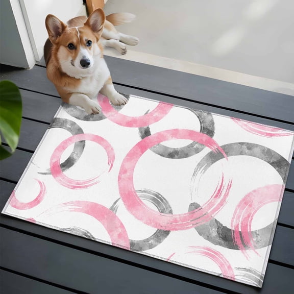Pink Grey Bathroom Mat 2x3 FT, Non Slip Small Kitchen Mat, Geometric Circle Modern Abstract Simple Art Washable Soft Backed Front Door Throw Rug Non-Shedding Indoor Outdoor Doormat for Entryway Sink