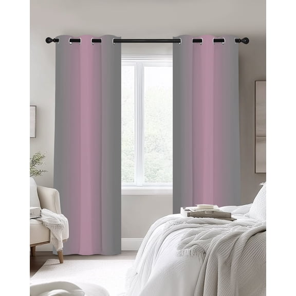 Pink Grey Blackout Curtains 2 Panels, Gradient Ombre Thermal Insulated Grommet Window Curtains for Bedroom Living Room 42"x45"