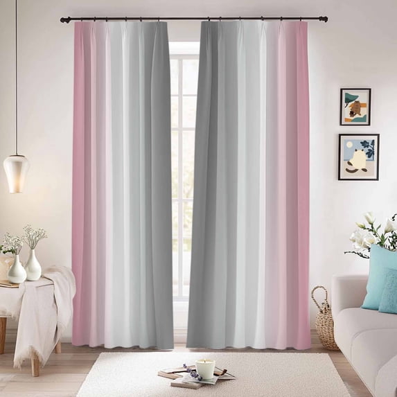 Pink Grey Blackout Curtains for Bedroom/Living Room, Pinch Pleated Black Out Curtains, Gray Farmhouse Modern Rustic Room Darkening Window Drapes with Hooks 2 Panels, 39"x70"
