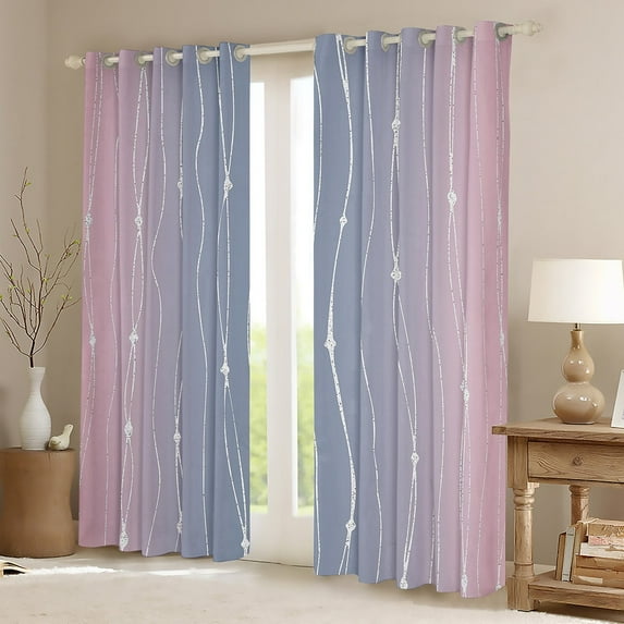 Pink and Grey Blackout Curtains Women Watercolor Gradient Curtains & Drapes, Geometric Abstract Curtains Wave Stripe Black Out Curtains, Modern Aesthetic Artwork Window Drapes Home Decor