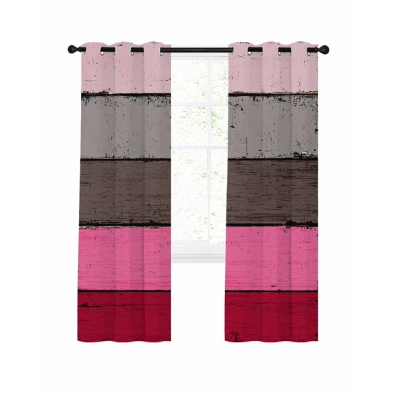 Pink Grey Blackout Curtains, Light Blocking Print Window Curtains, Vintage Stripe Farmhouse Wood Grain Ombre Thermal Insulated Window Drapes for Living Room Kitchen Cafe 2 Panels, 84"W x 63"L