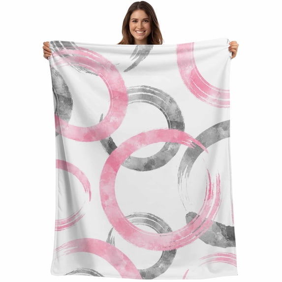 Pink Grey Blanket Soft Cozy Warm Throw Blanket for Couch, Plush Fuzzy Flannel Fleece Blankets for Sofa, Geometric Circle Modern Abstract Simple Art Bed Blankets Lightweight Gifts for Women, 50"x60"