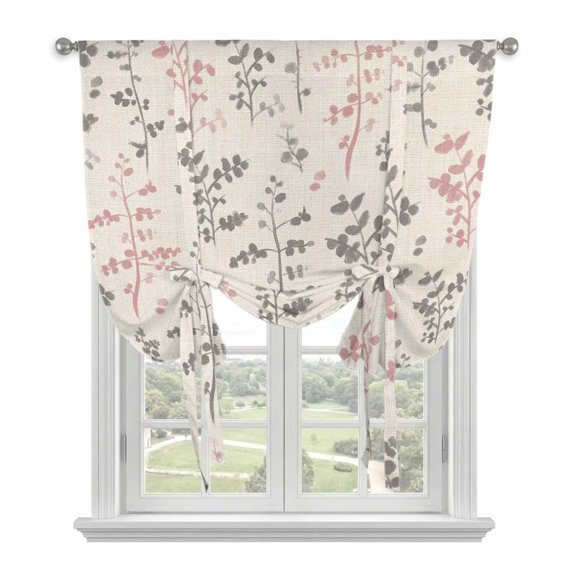 Pink Grey Botanical Balloon Curtains for Windows, Bedroom Curtains 54 Inch Length, Rustic Country Spring Floral Summer Leaf Tie Up Curtains Panels Thermal Insulated Bathroom Curtains Window 42"x54"