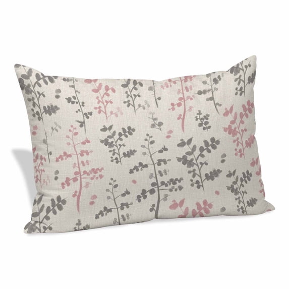 Pink Grey Botanical Pillow Covers, Linen Long Throw Pillow Case, Rustic Country Spring Floral Summer Leaf Holiday Pillow Protector Decorative Cushion Cover for Living Room/Bedroom 12" x 20"
