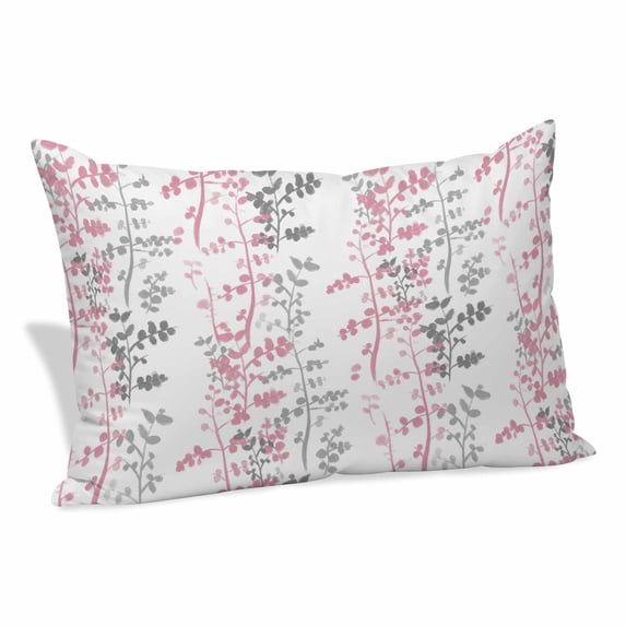 Pink Grey Botanical Pillow Covers, Linen Long Throw Pillow Case, Spring Floral Summer Farmhouse Holiday Pillow Protector Decorative Cushion Cover for Living Room/Bedroom 20" x 26"